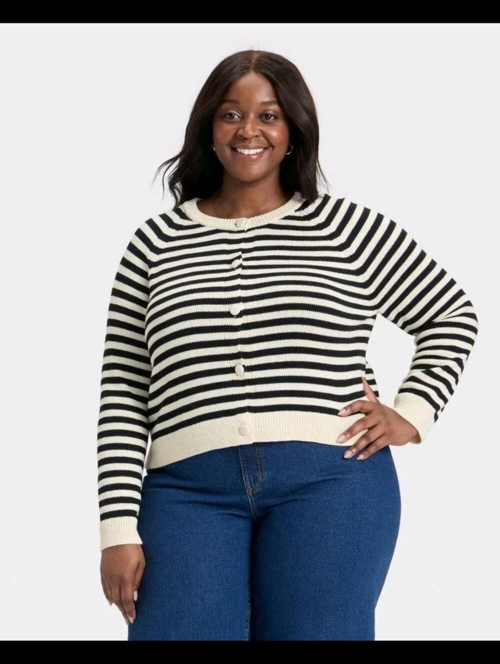 Universal Thread Women's Button-Down Cardigan Sweater Black Striped Size 3X